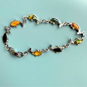 Silver-tone Dolphin Bracelet with Multicolor Accents